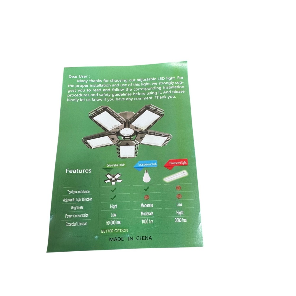 Deformable LED Garage Light 5-Leaf Adjustable Panels 6500K Daylight Black - Picture 5 of 6